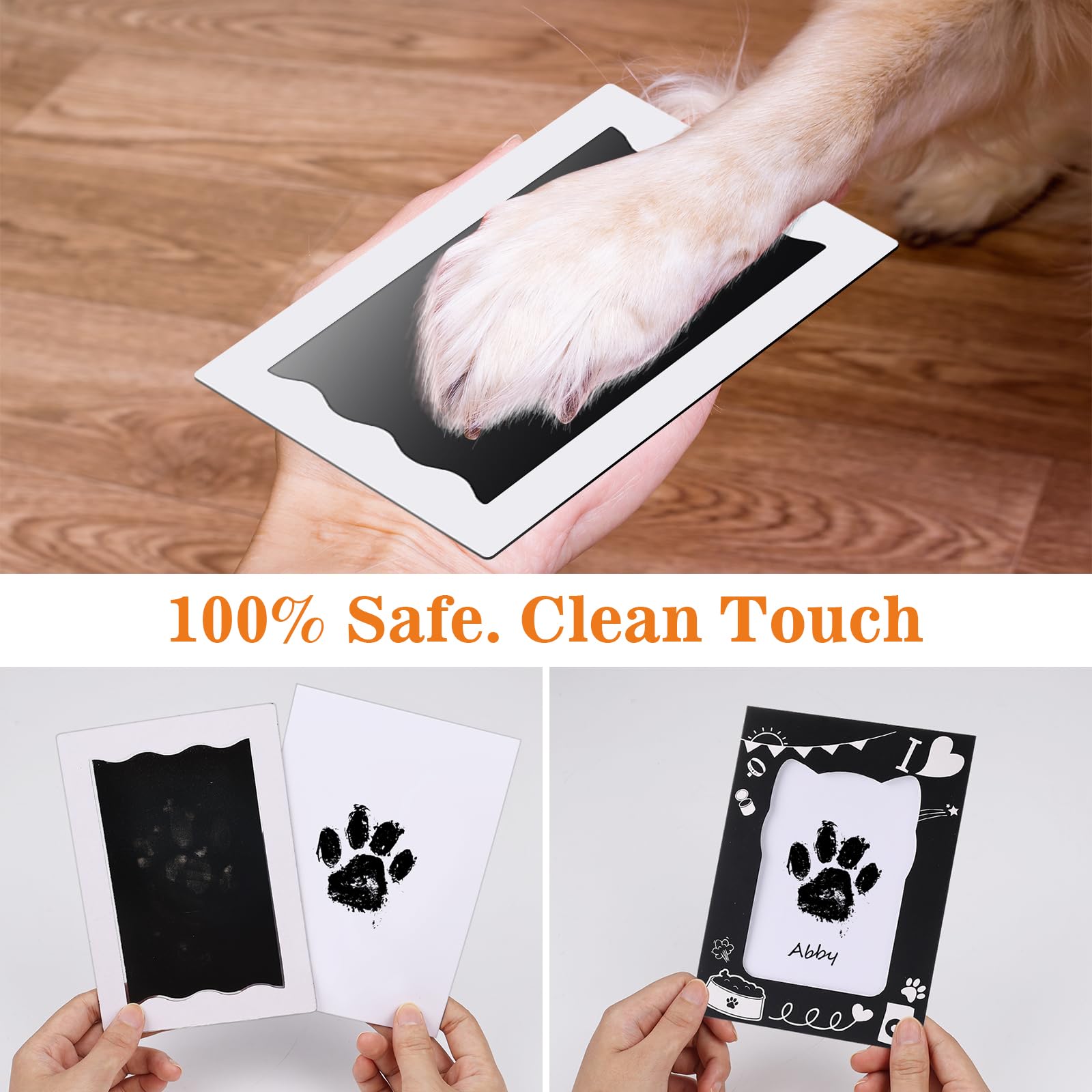 Nabance Paw Print Kit, Dog Nose Print Kit, 8 Pcs Baby Hand and Footprint Kit with Cute Pattern Photo Frames, No Mess Paw Print Stamp Pad for Dogs & Cats, Clean Touch Ink Pads, Family Keepsake