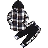 Axumity Toddler Baby Boys Clothes Plaid Button Down Hooded Shirt + Sweatpants Fall Winter Outfits Set