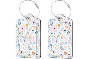 ANIKATHY 2 Pcs Luggage Tags for Suitcase, Cute Unique PU Leather Travel Bag Tag with Privacy Cover ID Label Address Card and Durable Metal Ring Suitable for Men Women Children Backpack,Colorful Flowers A