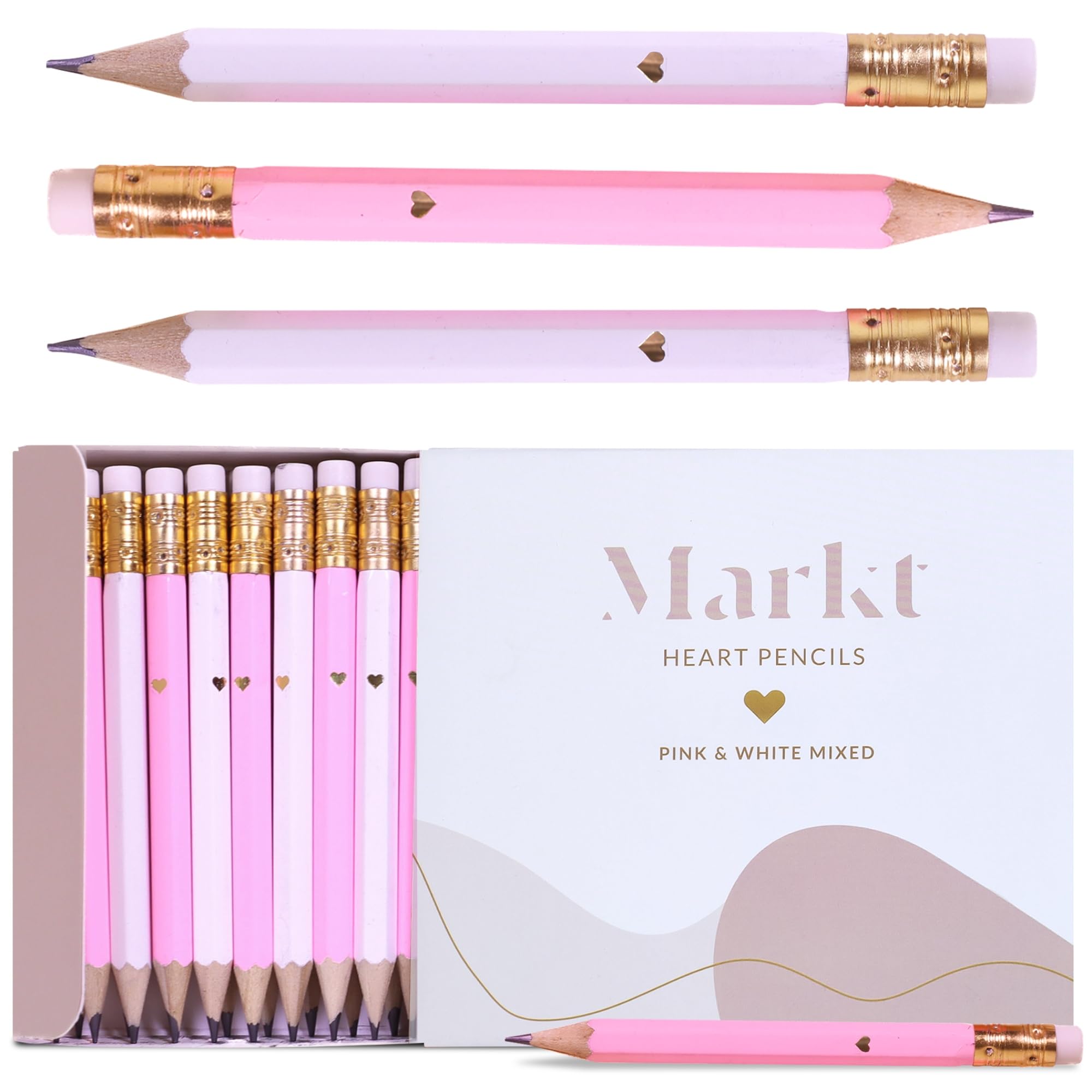 Photo 1 of Markt Heart Pencils for Baby & Bridal Showers, Mini Pink & White Pencil Set for Games (Pink & White)