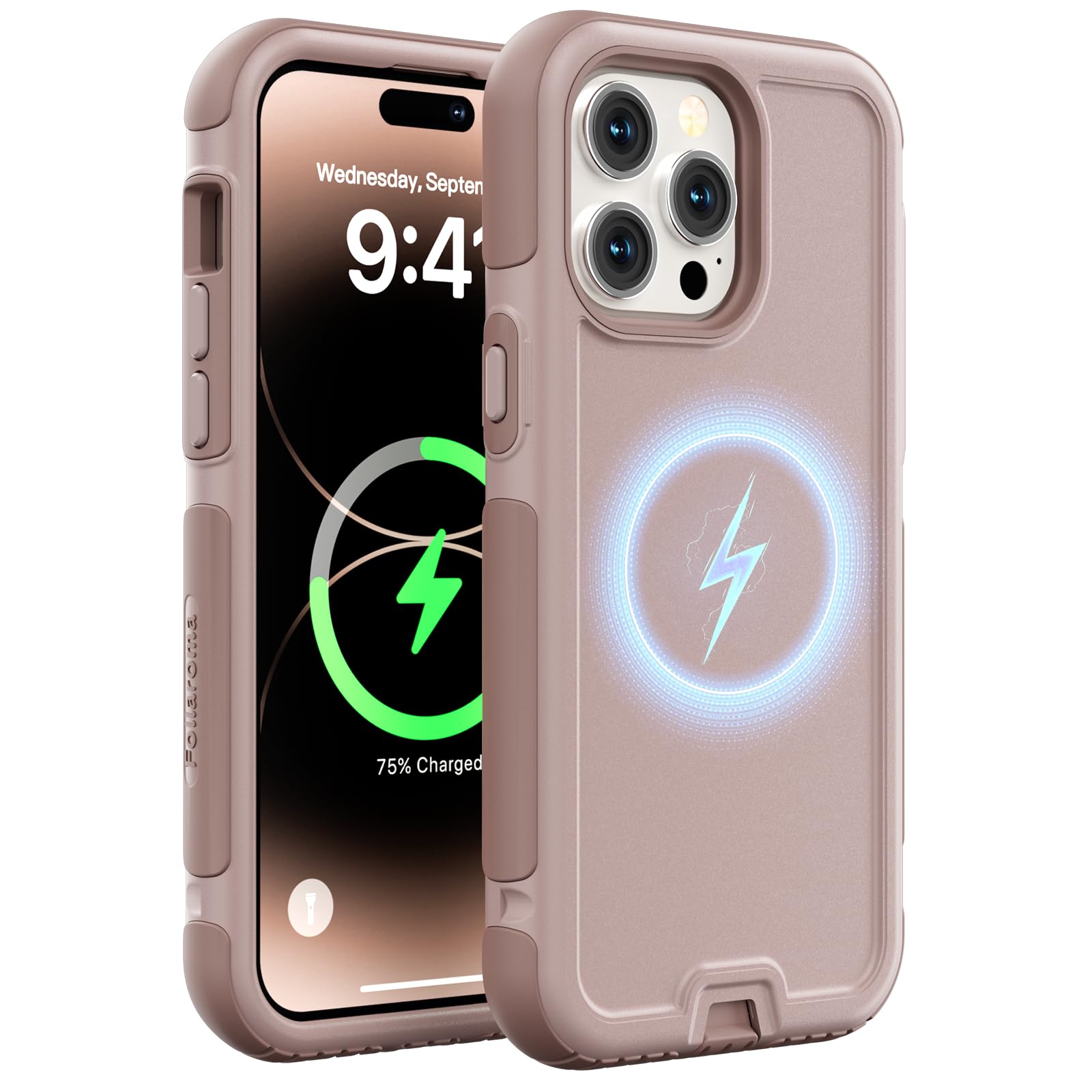 Follaroma for iPhone 14 Pro Max Case, Compatible with MagSafe, Heavy Duty Shockproof Protective Phone Case, Anti-Drop Protection, Dual Layer Magnetic Phone Cover for iPhone 14 Pro Max,6.7",Brown Pink