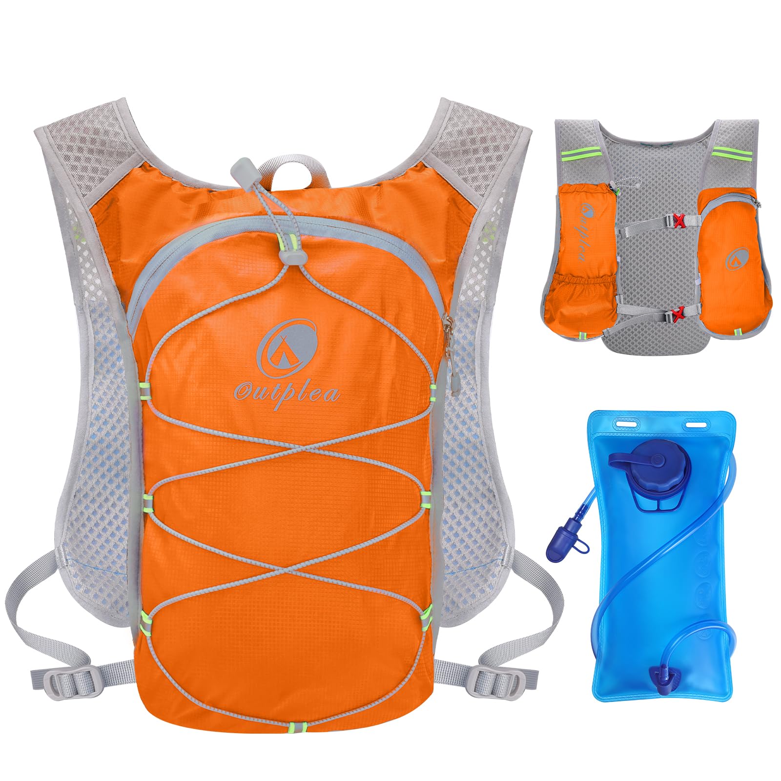 Outplea Women Men Running Vest with 2L Large Opening Water Bladder, Ultralight Cycling Hydration Pack Backpack with Phone Holder for Runner Marathoner Hiking Walking, Orange