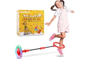 GleeGlow Ankle Skip Ball for Kids, Foldable Skip it with Colorful Flash Wheel, Outside Toys for Kids, Gift for Girls & Boys Age 5 6 7 8 9 10 Years Old (Red)