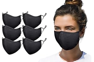 Simlu 6 Pack Premium Fabric Face Mask Reusable with Adjustable Elastic, 2 Layer,Cotton, Breathable, Nose Wire Black Cloth face Mask Washable Fits Men Women and Kids Made In USA
