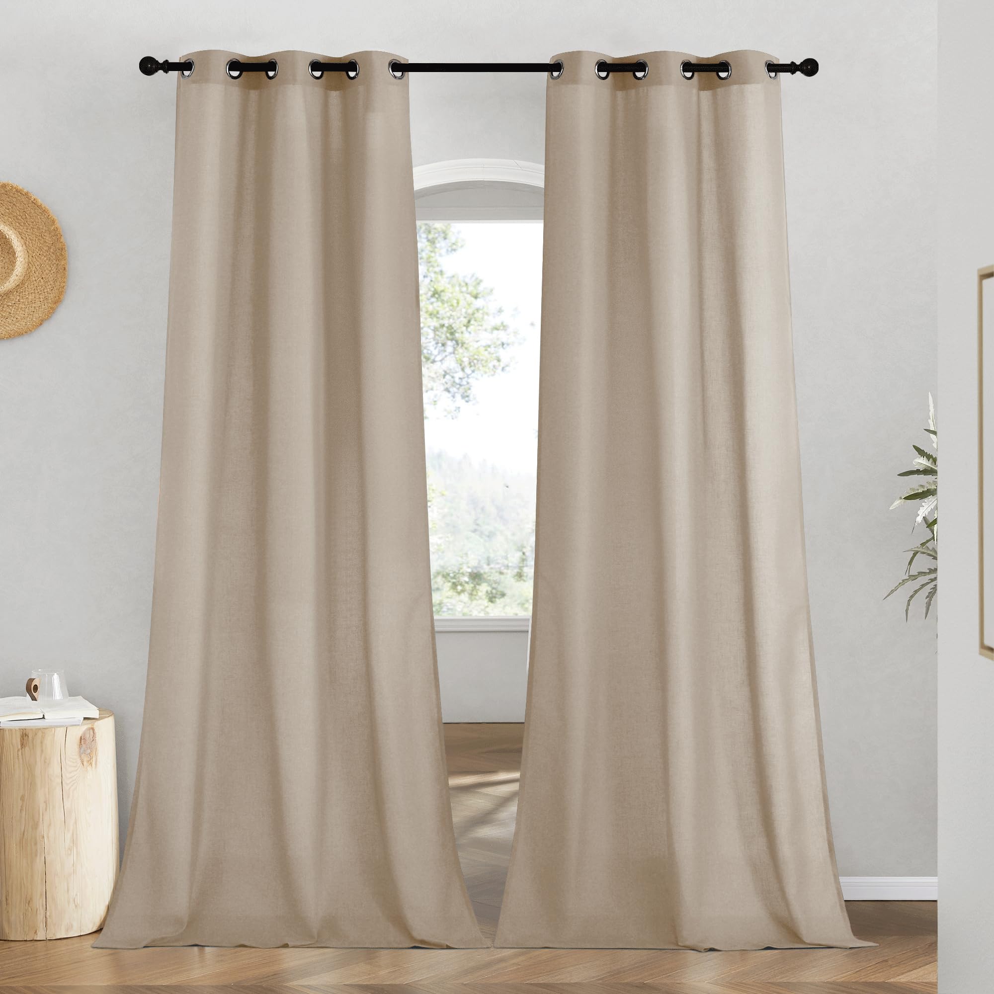 Photo 1 of NICETOWN Linen Taupe Window Curtains 84 inches Long, Grommet Thick Linen Blend Window Treatments Privacy Assured with Light Filtering for Bedroom/Living Room, W42 x L84