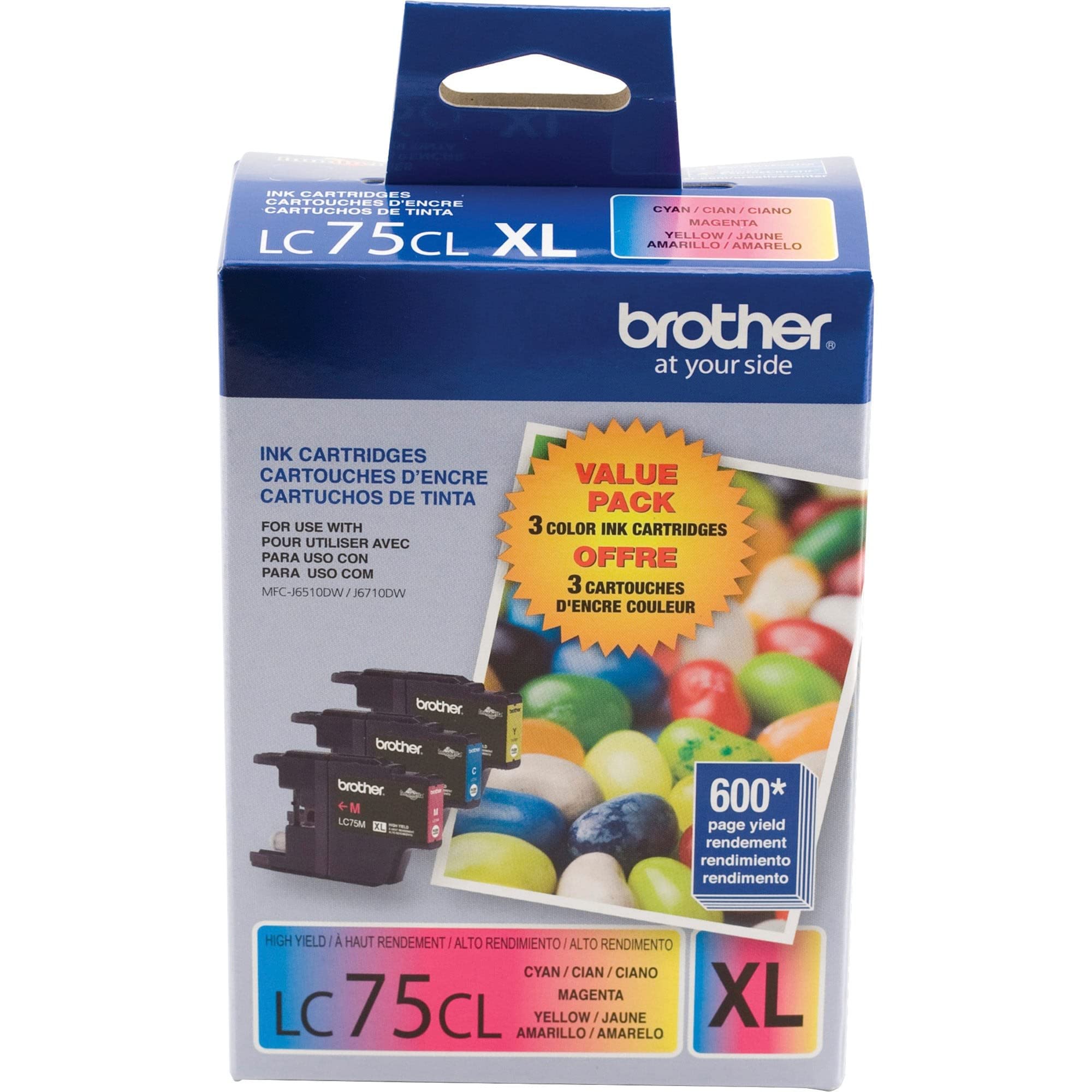 Brother LC753PKS XL High Yield 3 Pack - 1 Each LC75C, LC75M, LC75Y Ink, Yellow/cyan/magenta