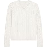 ZAFUL Women's V Neck Cable Knit Sweater 2025 Fall Pullover Long Sleeve Ribbed Loose Top Casual Outfits