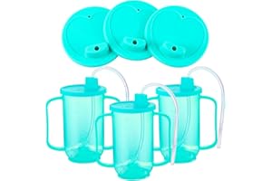 Sliner 3 Pcs adult sippy cups with long straw for elderly, 12 oz adaptive spill proof cups with 2 Handles and Straw Lid for Adults Liquid Feeding Disabled Hospital Patients Convalescent