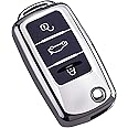 Cacacar for VW Volkswagen Key Fob Cover, Premium Soft TPU Full Protection Key Fob Case for VW Jetta Golf Polo MK6 Passat Tiguan Beetle Key Cover (silver)