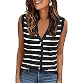 AUTOMET Vest for Women Striped Sweater Vests 2026 Trendy Summer Work Crochet Tops Button Up Business Casual Outfits