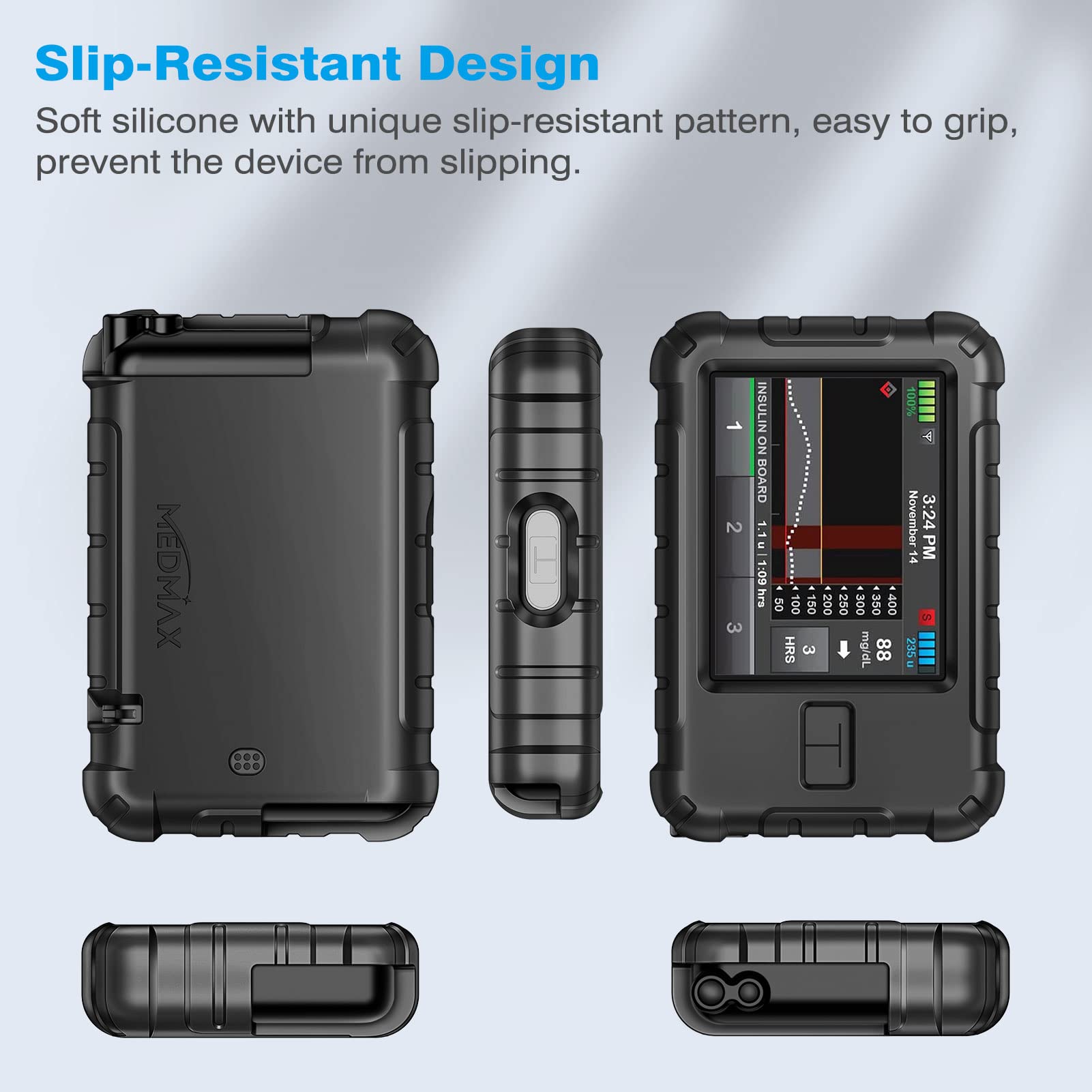 MEDMAX Case for Tandem T:Slim X2 / T: Slim Insulin Pumps, Lightweight Shockproof Non-Slip Silicone Protective Cover with Raised Bevel for Diabetics, Black