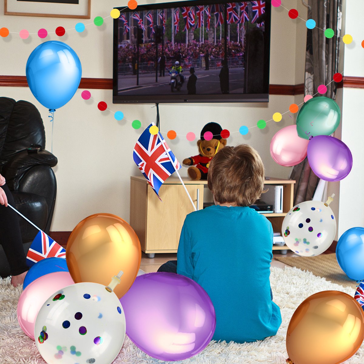 Confetti Balloons 15 Pcs with 12 Inch Assorted Color Latex Balloons (50 Pcs) and 1 Pcs Rainbow Paper Garlands Banner for Wedding Birthday Baby Shower Christmas Party Decorations Supplies