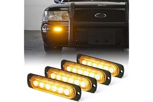 Xprite 4PCS LED Emergency Strobe Lights, Amber 6-LED Surface Mount Flashing Strobe Lights, Sync Feature Ultra Slim Grill Light for Off-Road Vehicles ATV SUV Trucks Cars