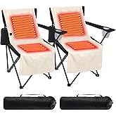 Burbell 2 Set Camping Chairs with Heated Cushions – Foldable Portable Outdoor Chairs for Winter, Tailgating, Fishing, Sports, Beach, Power Bank Not Included(Classic Style)