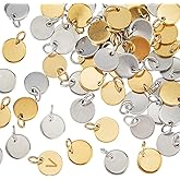 SUPERFINDINGS 48Pcs Blank Engraving Charms includes Stamping Message Word Tag Pendants 304 Stainless Steel Flat Round Charms for DIY Bracelets Necklaces Jewelry Making 2 Styles 8mm