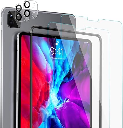 SMAPP 2 Pack Screen Protector for iPad Pro 11 2020 2nd Gen+2 Pack Camera Lens Protectors [Alignment Frame]Easy Installation 9H Hardness Tempered Glass Anti-Scratch&Fingerprint, Compatible with Face ID