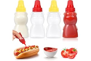 WXOIEOD 4 Pieces Bear Shape Mini Condiment Bottles, 1 oz Mini Ketchup Bottle for Lunch Box, Small Travel Squeeze Squirt Containers for Sauces Mustard Salad Dressing Lunches Accessories