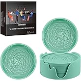 Silicone Coasters Set of 6 with Holder, Unique Rose Petal Design, Drink Coasters for Table Protection, Cup Mat for Hot-Cold Beverages, Modern Non-Slip, Non-Stick Design, Ideal Gift(6 Pack, Mint Green)