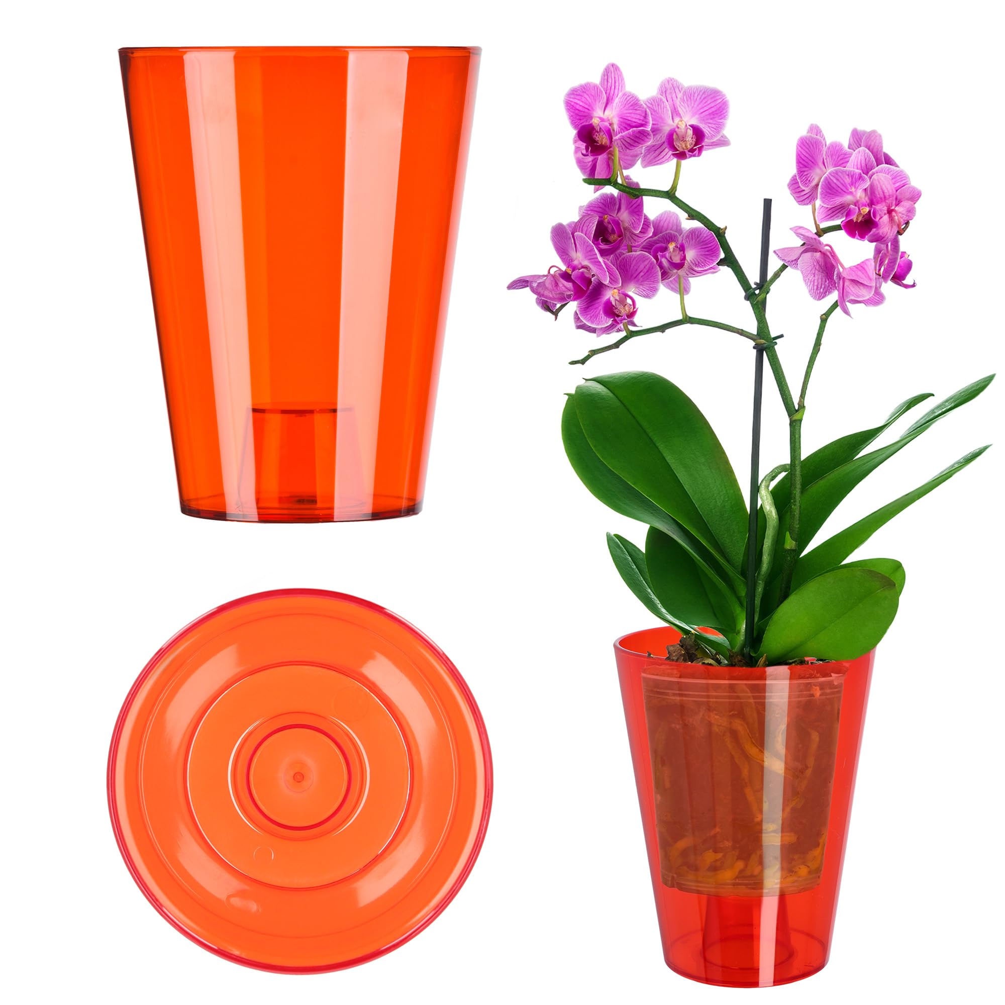 KADAX Orchid Pot, Plastic Flowerpot in Several Colours, Lightweight Plant Pot in Multiple Sizes, Elegant Pot for Living Room, Office and Bedroom (⌀12 cm, Round, Red)