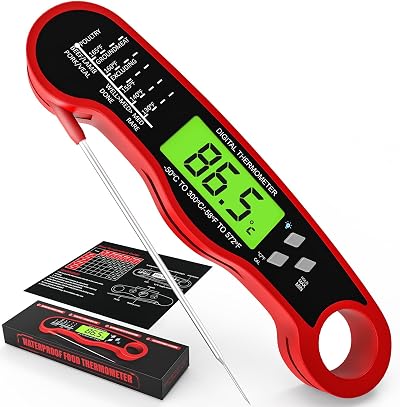 AWLKIM Instant Read Meat Thermometer, Waterproof, Backlit Digital Probe