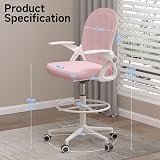 nasPaluro Drafting Chair Tall Ergonomic Office Chair Pink Flip-Up Arms view 3