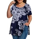 LARACE Summer Plus Size Tops for Women Round Neck Short Sleeve Women's Tunic Loose Fit Pleated T-Shirts Blouse Clothes