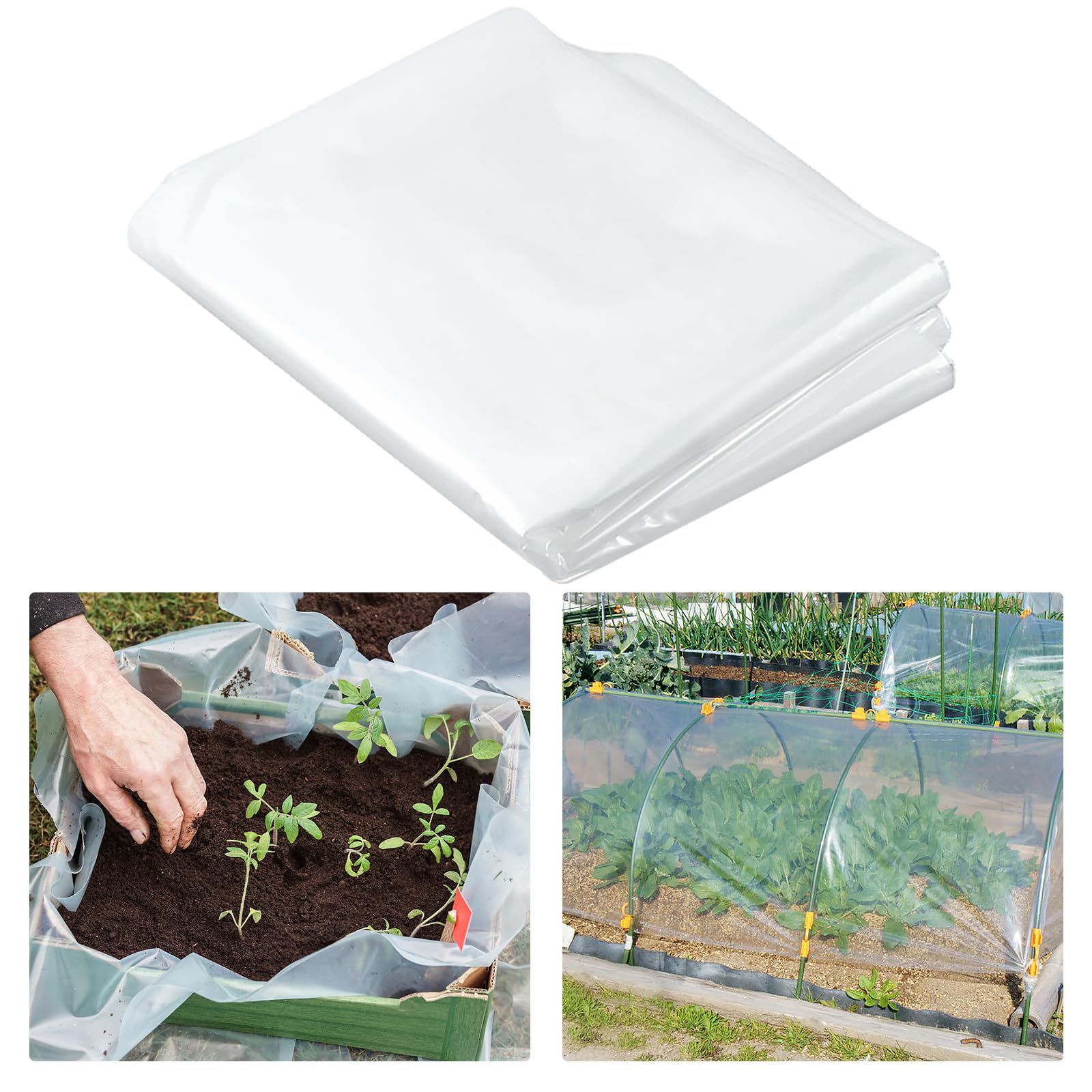 Greenhouse Plastic Sheeting, Heavy Duty Polythene Sheeting, 2m x 6m Thick Clear Plastic Sheeting Garden Grow Polythene Cover Sheets for Gardening Insulation Building Rubble Protection (125Mu / 500G)