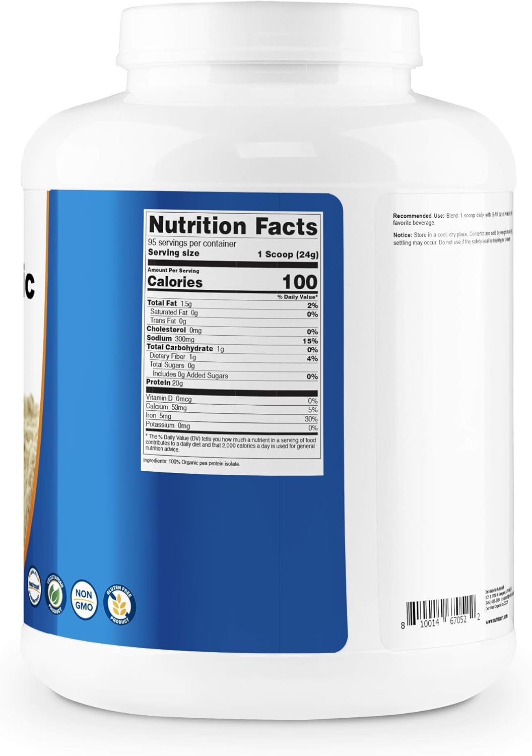 Nutricost Organic Pea Protein Isolate Powder (5LBS) - Unflavored, Certified USDA Organic, Protein from Plants, Vegan Friendly, Gluten Free, Non-GMO: Health & Personal Care