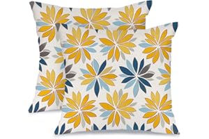 AACORS Outdoor Waterproof Pillow Covers 18x18 Inch Set of 2,Yellow and Blue Flower Colored Decorative Throw Pillow Cases for Patio Funiture Garden Decor AAW02-18-2
