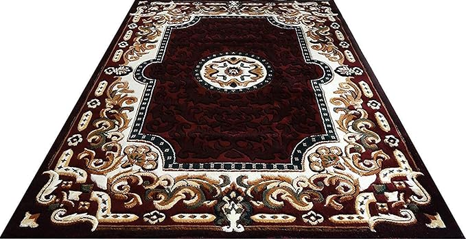 Paradise Carpet Creation Floral Persian Carpet (Brown, Acrylic, 7 X 10 Feet)