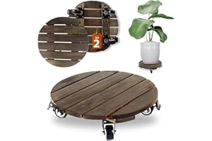 Timberholm 2PCs 12 INCH Wood Plant Caddy with Wheels, Rolling Plant Stand Heavy Duty, 250lbs Capacity Plant Dolly, Plant Stand with 360° Lockable Wheels for Plant Pots, Round Walnut