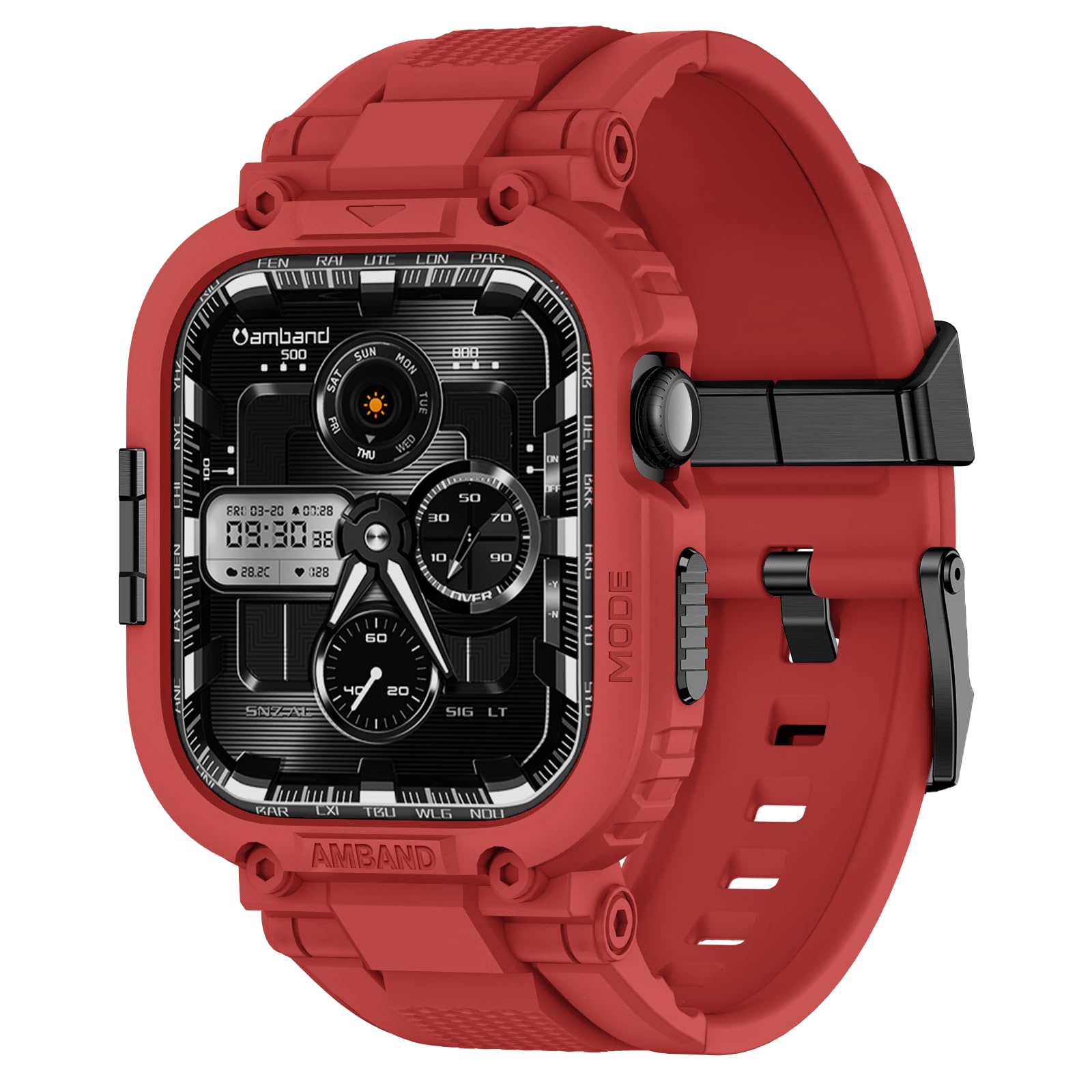 Photo 1 of amBand Bands Case Compatible with Apple Watch Series 11/10 46mm for Men, M1 Sport Rugged Heavy Duty Cover Tactical Strap Military Grade Protective Bumper Protector for iWatch 46 mm - Mars Red