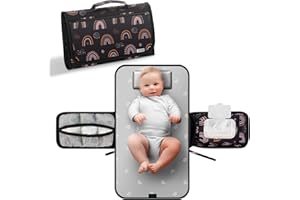 JHEPPBAY Babebay Portable Diaper Changing Pad, Travel Baby Changing Pad with Wipes Pocket, Changing Pad for Newborn Girl & Boy, Waterproof Portable Changing Mat, Boho Rainbow Sun