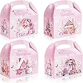 Bolsome 16Pcs Pink Christmas Treat Boxes - Santa, Snowman, Gingerbread Man, Xmas Tree, Truck Goodie Candy Boxes - Merry Christmas Party Favor Boxes for Winter Holidays Supplies