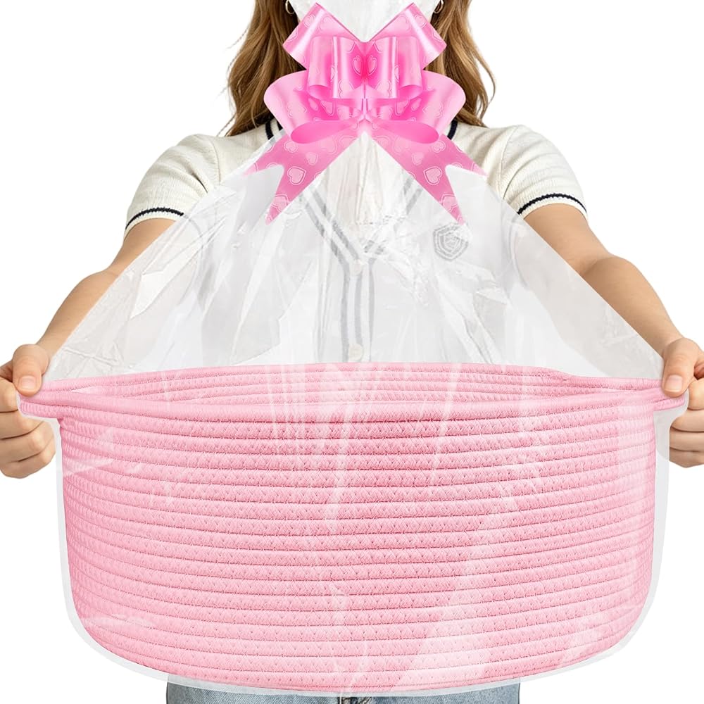 Lotvic Pink Large Gift Basket Kit 43x32x18cm with Bags and Bows