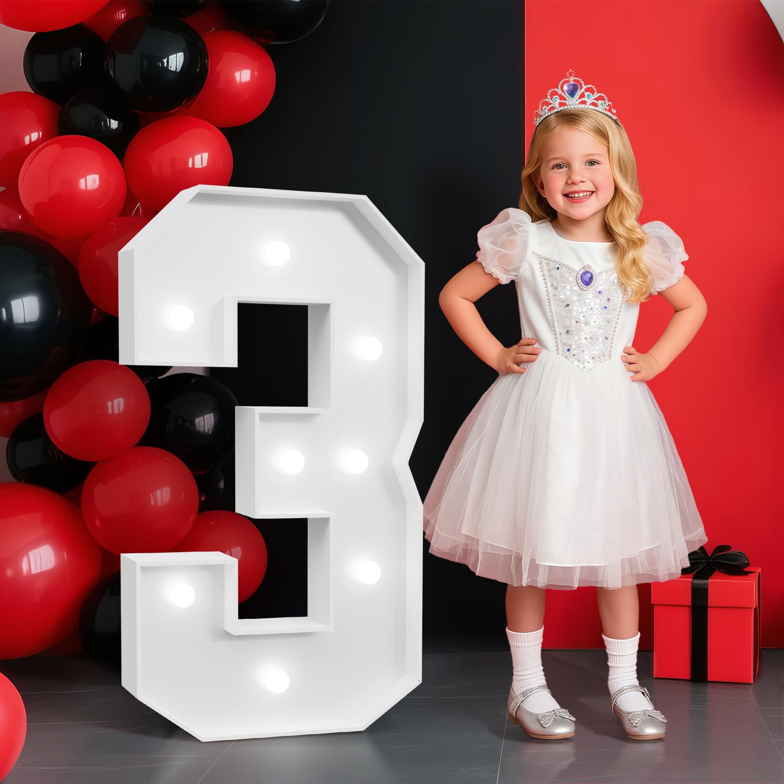 Photo 1 of 2ft  Number for 3th Birthday Party Decor, Anniversary Marquee Number for 3 Years Old Girl Boy Birthday Large Marquee Number for Party Event, Wedding Anniversary, Number 3