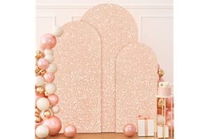 FUHSY Rose Gold Arch Cover Set of 3 Spandex Arch Stand Cover 6ft 5ft 4ft Chiara Backdrop Covers for Balloon Arch Stands Sequin Wedding Arch Cover Party Arch Backdrop Frame Cover for Birthday Decor