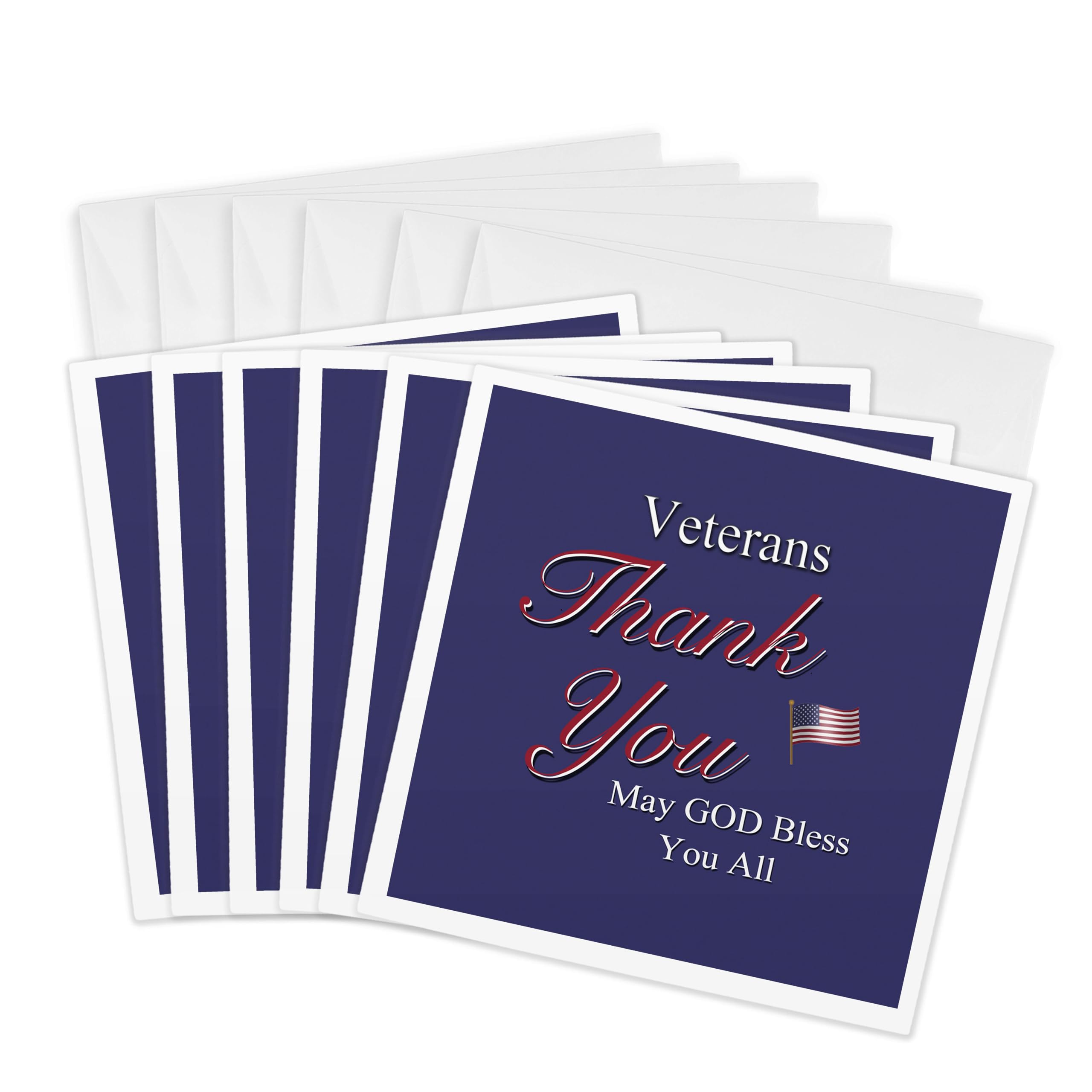 3dRose gc_36111_1 6 x 6-Inch "Thank You Veterans, May God Bless You All Text Art with USA Flag in Red, White and Blue" Greeting Card (Pack of 6)