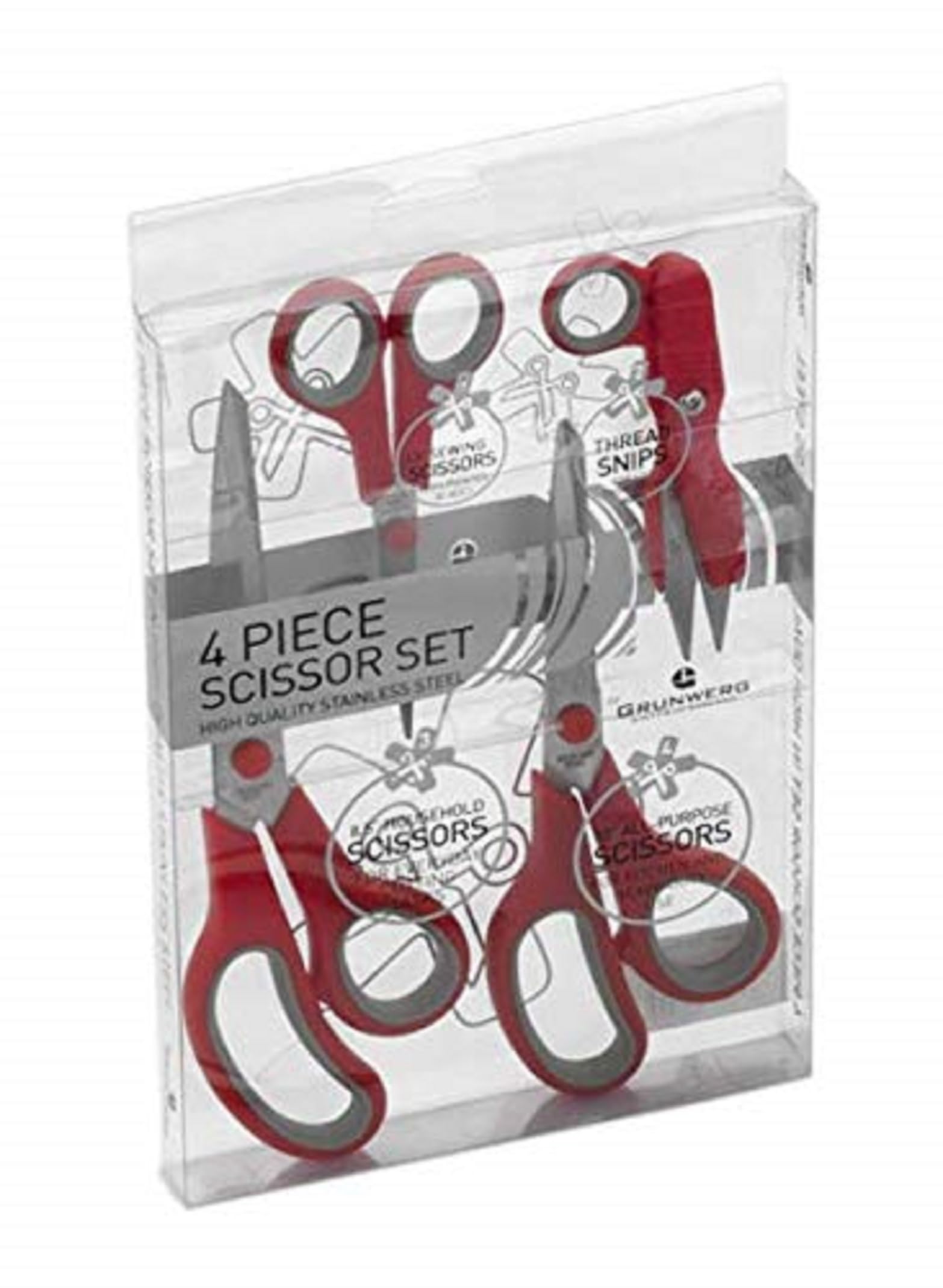 Grunwerg 4 Piece Boxed Kitchen Scissor Set, Red/Grey