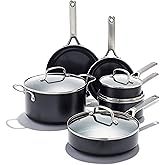 OXO Agility Series 10 Piece Cookware Pots and Pans Set, Ceramic Nonstick PFAS-Free, Induction, Skillets,Saucepans,Lids,Even Heating,Stainless Steel Handles,Chip-Free Rims,Dishwasher & Oven Safe,Black