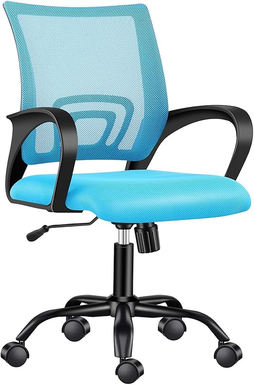 LUXMOD MidBack Mesh Office Chair with Armrest, Teal Adjustable Swivel