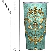 FyLybois Dragonfly Tumbler with Lid and Straw 20 oz Travel Coffee Mug Double Walled Vacuum Insulated Cup LeakProof for Hot and Cold Drinks