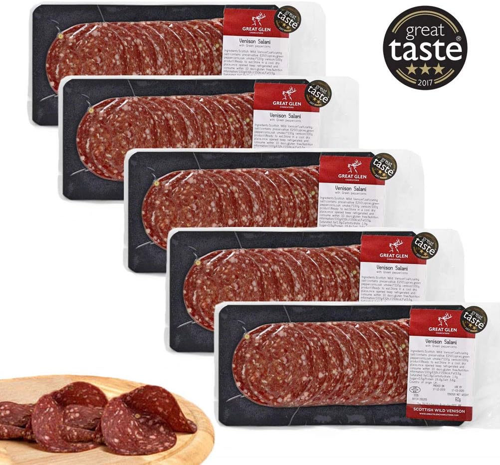 Scottish Wild Venison Salami with Green Peppercorns 5 Packs of 60g