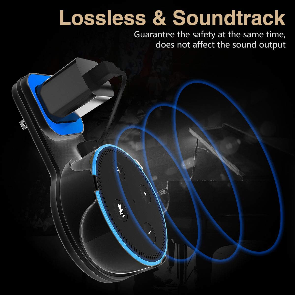 2 Packs Echo Dot Wall Mount Outlet Hanger - Idealife Speakers Holder for Echo Dot 2nd Generation Echo Dot Holder with Alexa Short Charging Cable, Space-Saving Speaker Hanger (Black)