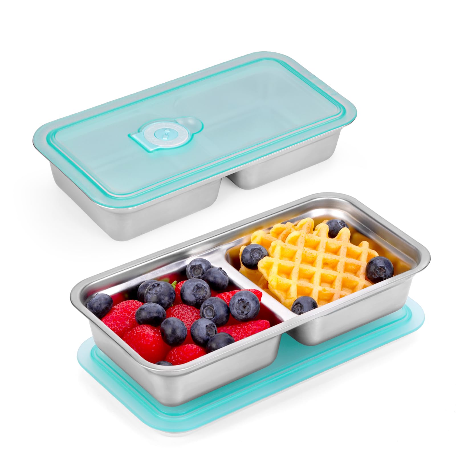 Photo 1 of 2Pcs Grab and Go Snack Containers, Stainless Steel Snack Containers, Reusable Double Compartment Snacks Containers with Lids For Snacks Dips Takeout, Travel and Outdoor Camping