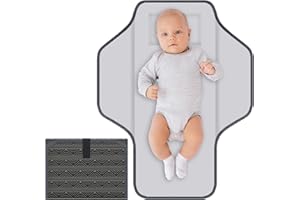 CUXFLS Baby Portable Diaper Changing Pad, Foldable Travel Diapering Changing Mat with Built-in Pillow, Waterproof Compact Changing Pad for Newborn Baby Changing Station, Infant Gift（Grey Mountain）