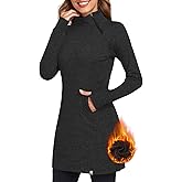 Soneven Women's Fleece Running Dress Tunic Sweatshirt 1/4 Zip Mock Neck Winter Dress with Thumb Holes and Pockets