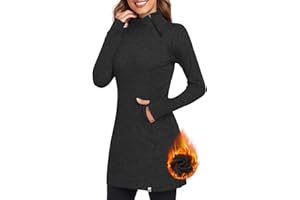Soneven Women's Fleece Dress Running Thermal Sweatshirts Dresses Winter Skiing Athletic Pullover with Thumb Holes and Pockets