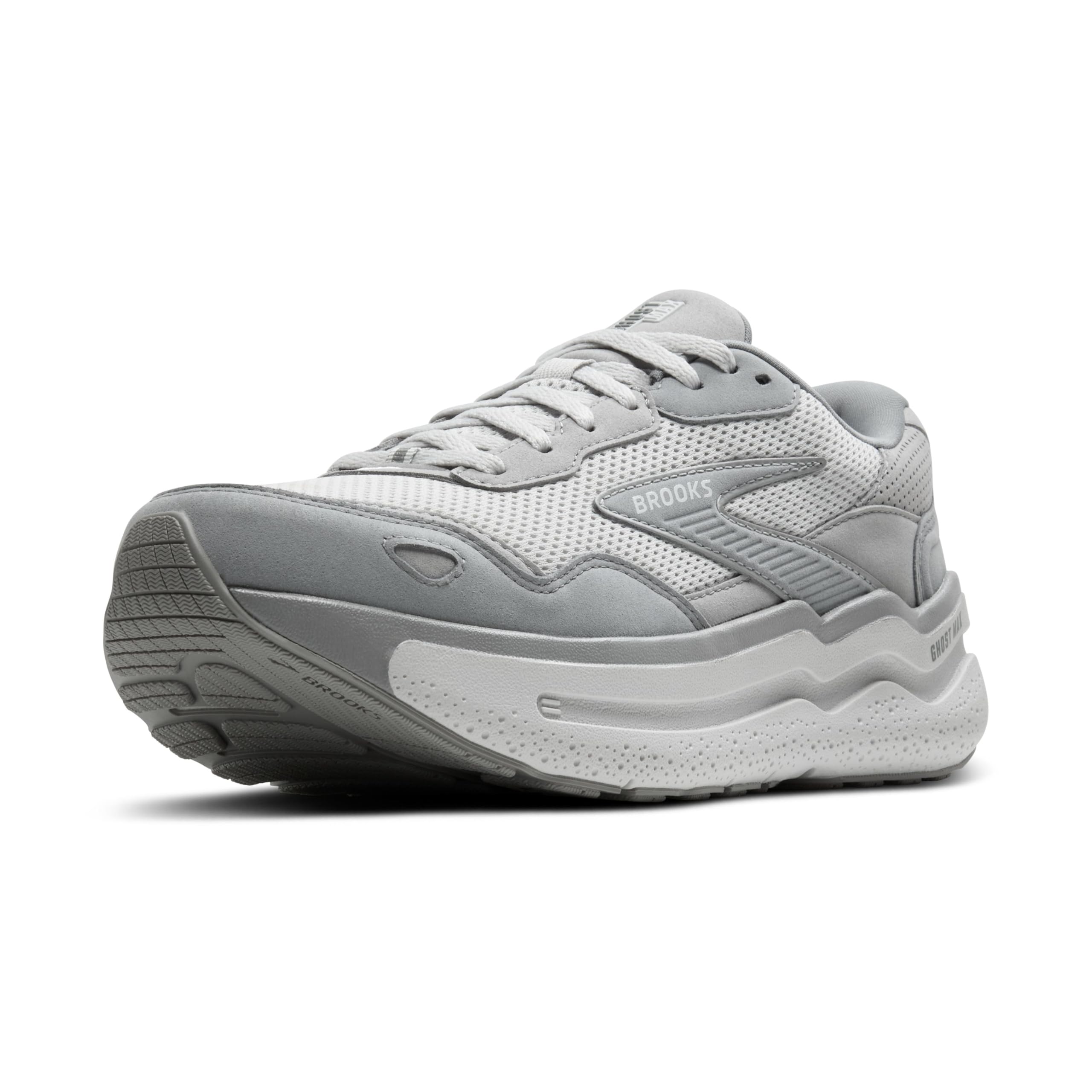 Brooks Men’s Ghost Max Suede/Leather Neutral Running & Walking Shoe - Primer Grey/Oyster/Alloy - 8.5 Medium Image