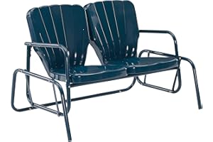 Crosley Furniture Ridgeland Retro Metal Outdoor Loveseat Glider, 2-Person Rocking Patio Bench for Porch, Navy Gloss